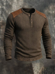 Herren Lässiges Vintage Distressed Langarm Henley Hemd