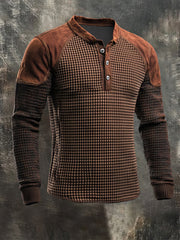 Herren Retro Western Lässiges Langarm Henley Hemd