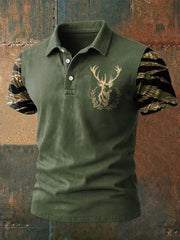 Herren Retro Western Deer Head Leopard Print Casual Top