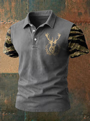 Herren Retro Western Deer Head Leopard Print Casual Top