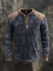 Herren Retro Western Lässiges Langarm Henley Hemd