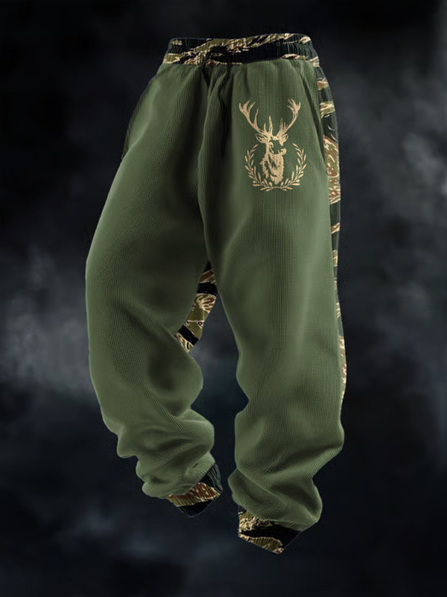 Herren Retro Western Deer Head Leopard Print Freizeit hosen