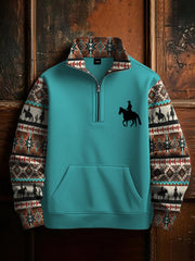 Herren Retro Western Azteken Cowboy Print Casual Reiß verschluss Sweatshirt