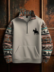 Herren Retro Western Azteken Cowboy Print Casual Reiß verschluss Sweatshirt