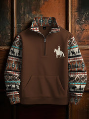 Herren Retro Western Azteken Cowboy Print Casual Reiß verschluss Sweatshirt