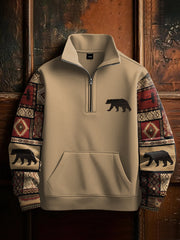 Herren Retro Western Azteken Bär Print Casual Reiß verschluss Sweatshirt