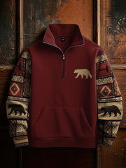 Herren Retro Western Azteken Bär Print Casual Reiß verschluss Sweatshirt