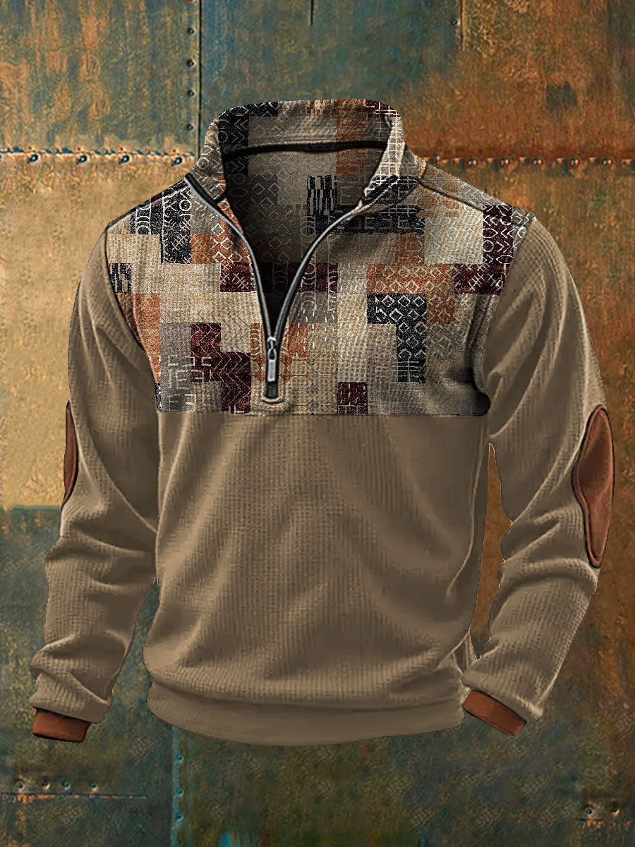 Retro-Kunst bedrucktes Sweatshirt im westlichen Stil für Herren