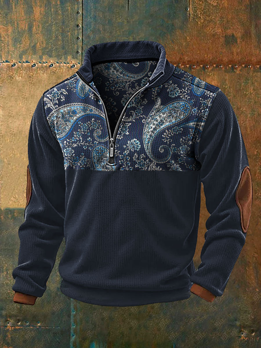 Retro-Kunst bedrucktes Sweatshirt im westlichen Stil für Herren