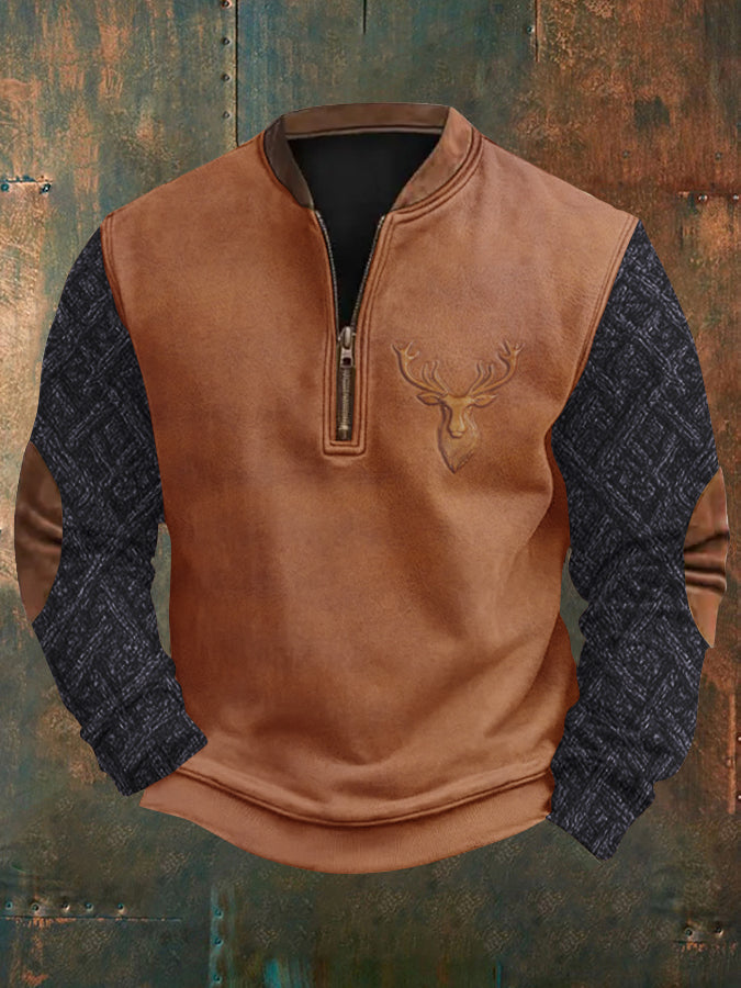 Westliche Jagd-Enthusiast gestricktes 3D Jacquard-Reiß verschluss Sweatshirt für Männer