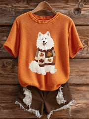 Damen Herbst Hund Kunstdruck Kurzarm-Shirt