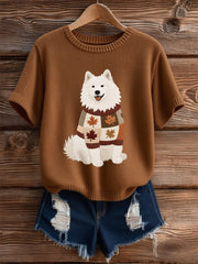 Damen Herbst Hund Kunstdruck Kurzarm-Shirt