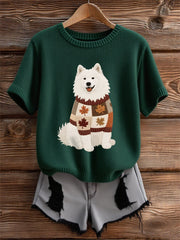 Damen Herbst Hund Kunstdruck Kurzarm-Shirt