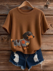 Damen Herbst Hund Kunstdruck Kurzarm-Shirt