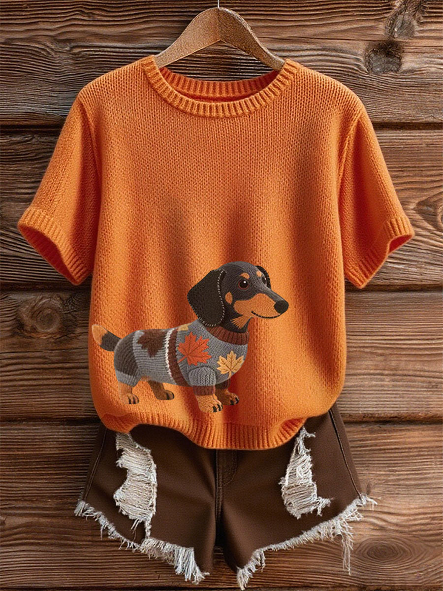 Damen Herbst Hund Kunstdruck Kurzarm-Shirt