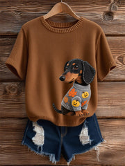 Damen Herbst Hund Kunstdruck Kurzarm-Shirt