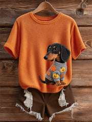Damen Herbst Hund Kunstdruck Kurzarm-Shirt