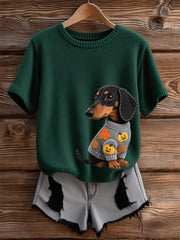 Damen Herbst Hund Kunstdruck Kurzarm-Shirt