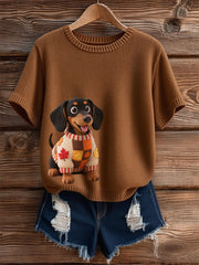 Damen Herbst Hund Kunstdruck Kurzarm-Shirt