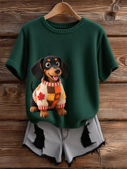 Damen Herbst Hund Kunstdruck Kurzarm-Shirt