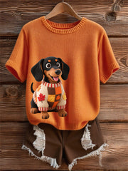 Damen Herbst Hund Kunstdruck Kurzarm-Shirt