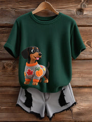 Damen Herbst Hund Kunstdruck Kurzarm-Shirt