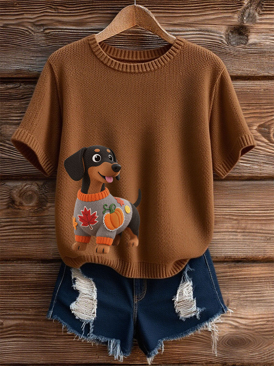 Damen Herbst Hund Kunstdruck Kurzarm-Shirt
