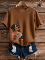 Damen Herbst Hund Kunstdruck Kurzarm-Shirt