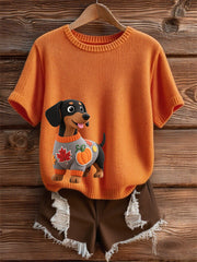 Damen Herbst Hund Kunstdruck Kurzarm-Shirt