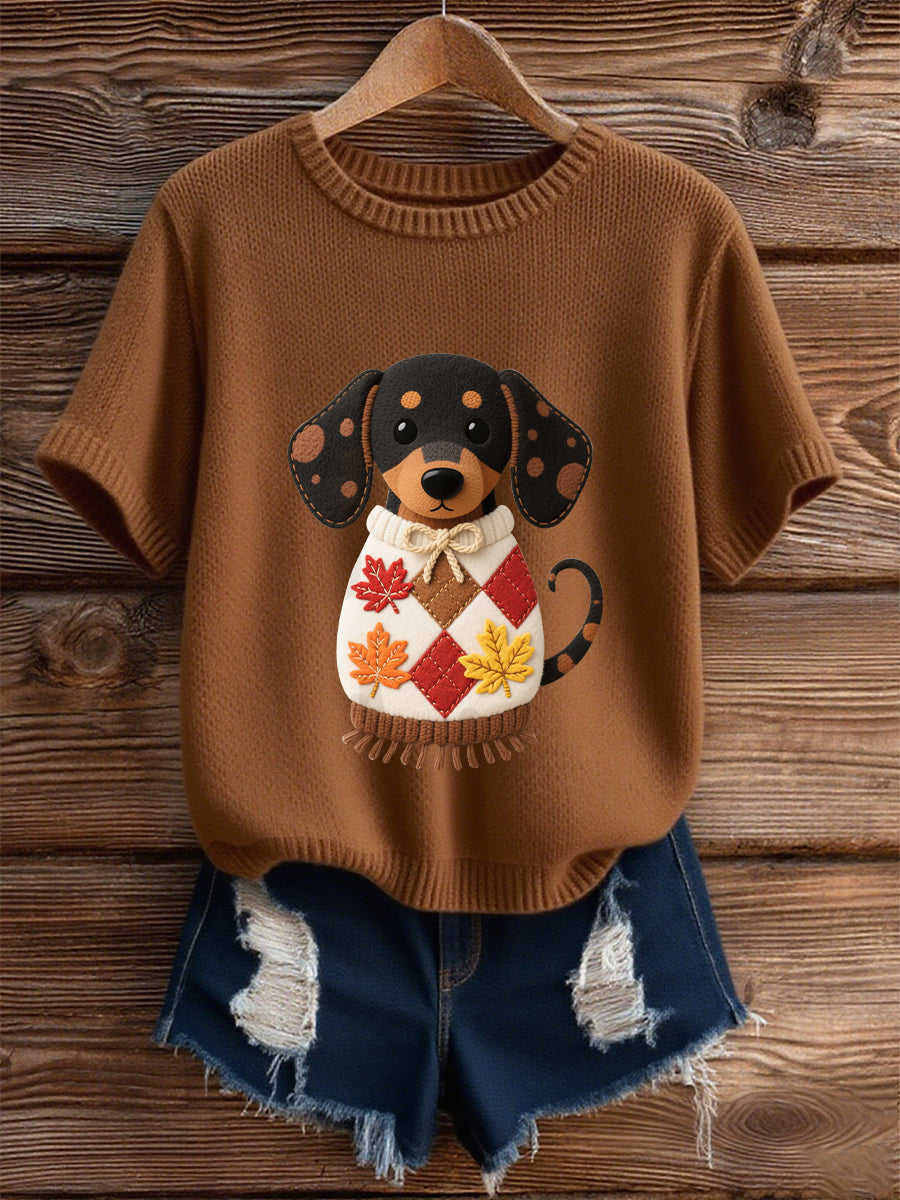 Damen Herbst Hund Kunstdruck Kurzarm-Shirt