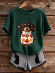 Damen Herbst Hund Kunstdruck Kurzarm-Shirt