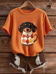 Damen Herbst Hund Kunstdruck Kurzarm-Shirt