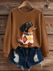 Damen Herbst Hund Kunstdruck Langarm Sweatshirt