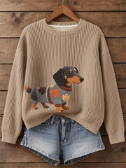 Damen Herbst Hund Kunstdruck Langarm Sweatshirt