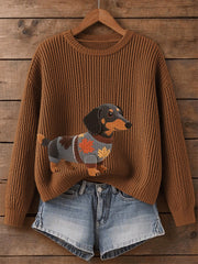 Damen Herbst Hund Kunstdruck Langarm Sweatshirt