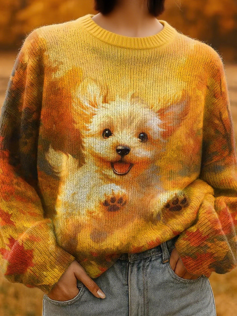 Damen Herbst Hund Kunstdruck Sweatshirt