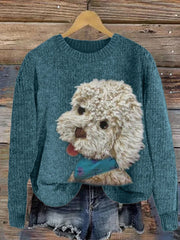 Damen Fuzzy Dog Plüsch Patchwork Strick pullover