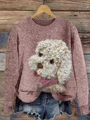 Damen Fuzzy Dog Plüsch Patchwork Strick pullover