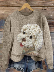 Damen Fuzzy Dog Plüsch Patchwork Strick pullover