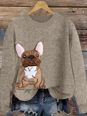 Damen niedliche französische Bulldogge Applique Stickerei Hund Kunst Gemütlicher Pullover