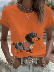 Damen Herbst Hund Kunstdruck Langarm Sweatshirt