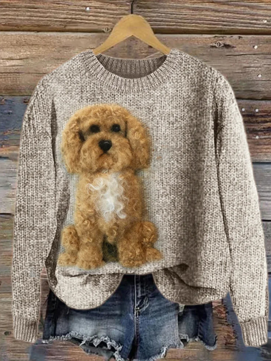 Frauen Fuzzy Hunde wolle Kunst Gemütliche Strick pullover