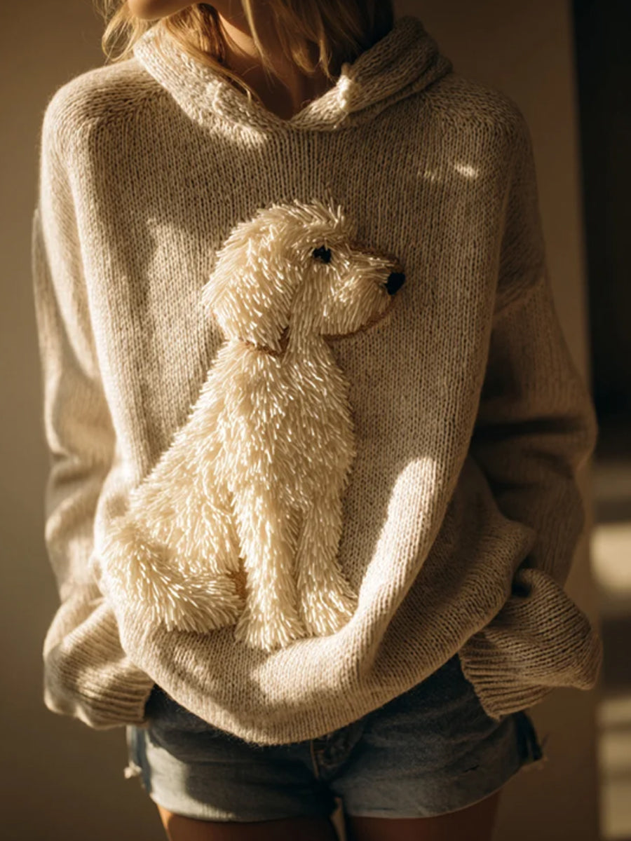 Damen Funbibi Klassische Fuzzy Labra doodle Hund Filz Gemütliche Strick-Kapuzen pullover