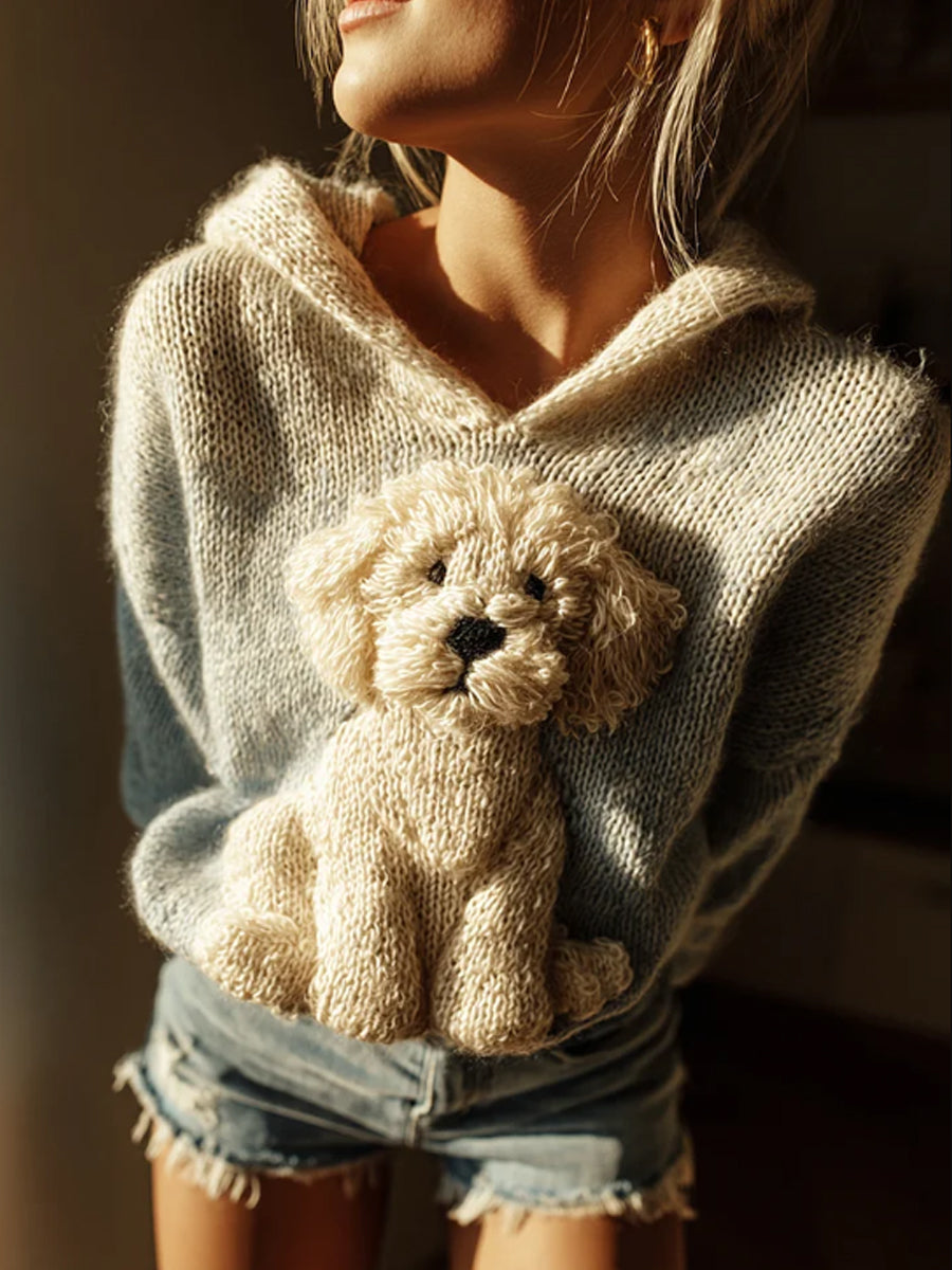 Damen Klassischer Fuzzy Mini Labrador Retriever Hund Filz Gemütlicher Strick-Kapuzen pullover