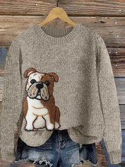 Damen niedliche englische Bulldogge Applique Stickerei Gemütlicher Pullover