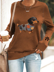 Damen Herbst Hund Kunstdruck Langarm Sweatshirt