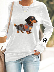 Damen Herbst Hund Kunstdruck Langarm Sweatshirt