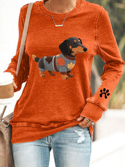 Damen Herbst Hund Kunstdruck Langarm Sweatshirt