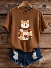 Damen-T-Shirt mit kurzen Ärmeln für Hunde kunst, O-Ausschnitt