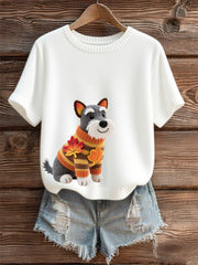 Damen-T-Shirt mit kurzen Ärmeln für Hunde kunst, O-Ausschnitt